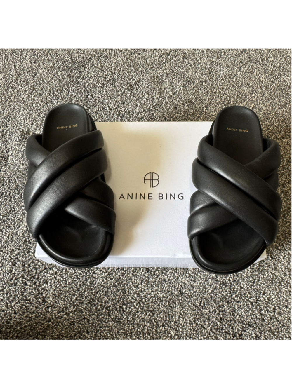 Anine Bing Women's Lizzie Slider Sandals in Black Size 36/6 - Picture 1 of 15